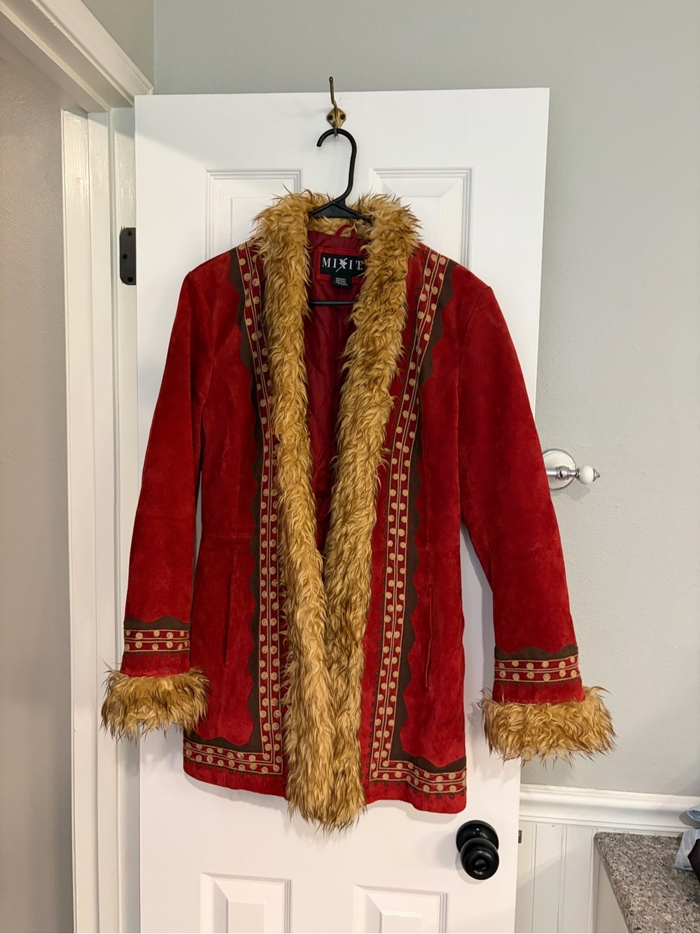 Vintage Mixit Red Suede Penny Lane Afghan Coat Faux Fur Boho Medium